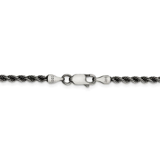 24" Sterling Silver Ruthenium-plated 2.5mm Rope Chain Necklace