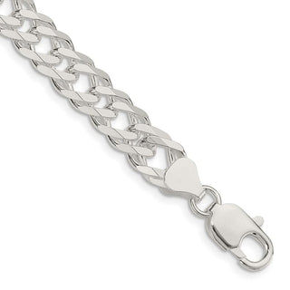8" Sterling Silver 7.75mm 6 Side Diamond-cut Flat Double Curb Chain Bracelet