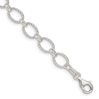 7" Sterling Silver 6.1mm Fancy Patterned Rolo Chain Bracelet