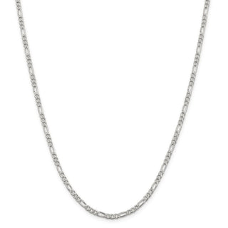 24" Sterling Silver 3mm Pave Flat Figaro Chain Necklace