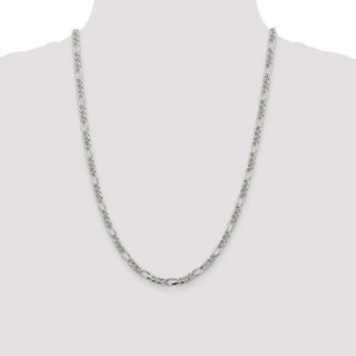 24" Sterling Silver 4.75mm Pave Flat Figaro Chain Necklace