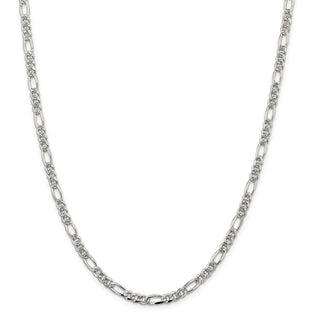 24" Sterling Silver 4.75mm Pave Flat Figaro Chain Necklace
