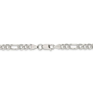 28" Sterling Silver 5.5mm Pave Flat Figaro Chain Necklace
