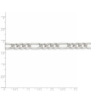 28" Sterling Silver 7mm Pave Flat Figaro Chain Necklace