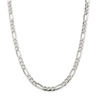 28" Sterling Silver 7mm Pave Flat Figaro Chain Necklace