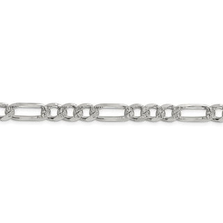 9" Sterling Silver 7.25mm Pave Flat Figaro Chain Bracelet
