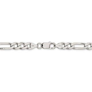 9" Sterling Silver 7.25mm Pave Flat Figaro Chain Bracelet