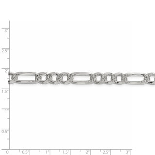 9" Sterling Silver 7.25mm Pave Flat Figaro Chain Bracelet