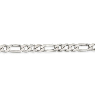 9" Sterling Silver 8mm Pave Flat Figaro Chain Bracelet