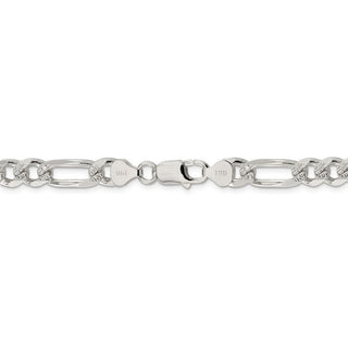 9" Sterling Silver 8mm Pave Flat Figaro Chain Bracelet