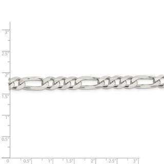9" Sterling Silver 8mm Pave Flat Figaro Chain Bracelet