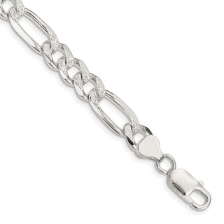 8" Sterling Silver 8mm Pave Flat Figaro Chain Bracelet