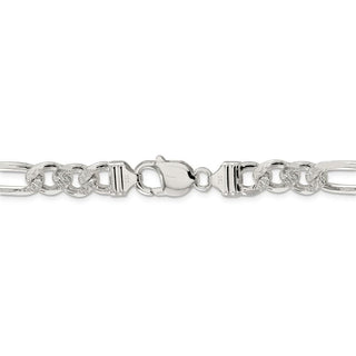 22" Sterling Silver 9.5mm Pave Flat Figaro Chain Necklace