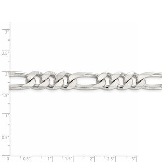 26" Sterling Silver 10.5mm Pave Flat Figaro Chain Necklace
