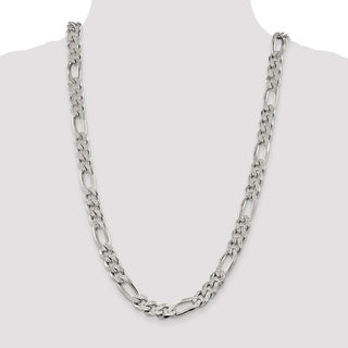 26" Sterling Silver 10.5mm Pave Flat Figaro Chain Necklace