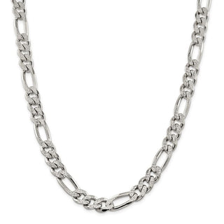 26" Sterling Silver 10.5mm Pave Flat Figaro Chain Necklace