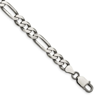 8" Sterling Silver Antiqued 7.5mm Figaro Chain Bracelet