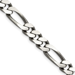 22" Sterling Silver Antiqued 9mm Figaro Chain Necklace