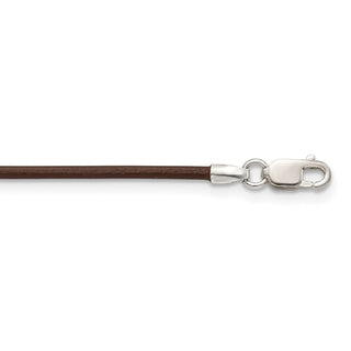 Sterling Silver 16inch 1.5mm Brown Leather Cord Necklace