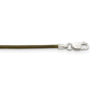 Sterling Silver 16inch 1.5mm Olive Leather Cord Necklace