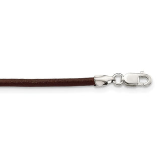 Sterling Silver 20inch 2mm Brown Leather Cord Necklace