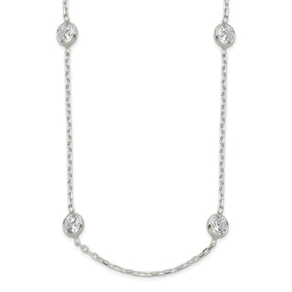 Sterling Silver w/2 in ext. 8-Station CZ Necklace