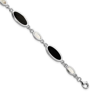 7" Sterling Silver Onyx and Mother of Pearl Bracelet QG2398-7
