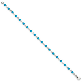 7.5" Sterling Silver Impregnated Turquoise Bead Polished Bracelet