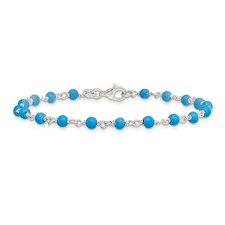 7.5" Sterling Silver Impregnated Turquoise Bead Polished Bracelet