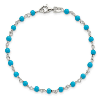 7.5" Sterling Silver Impregnated Turquoise Bead Polished Bracelet