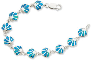 7" Sterling Silver Lab-Created Blue Opal Inlay Shell Bracelet