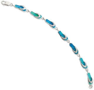 7" Sterling Silver Lab-Created Blue Opal Inlay Sandal Bracelet