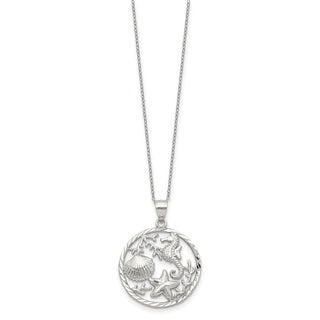 Sterling Silver Seahorse, Starfish and Shell Pendant Necklace