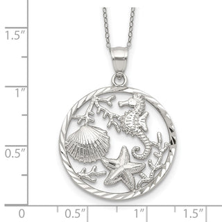 Sterling Silver Seahorse, Starfish and Shell Pendant Necklace