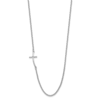 Sterling Silver Rhodium-plated Small Off-Set Sideways Curved Cross Necklace
