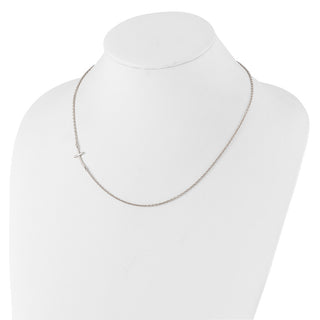 Sterling Silver Rhodium-plated Small Off-Set Sideways Curved Cross Necklace
