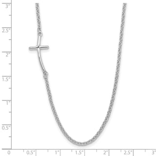 Sterling Silver Rhodium-plated Small Off-Set Sideways Curved Cross Necklace