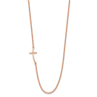Sterling Silver Rose Gold-plated Small Off-Set Sideways Curved Cross Necklace