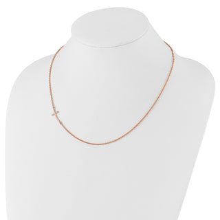 Sterling Silver Rose Gold-plated Small Off-Set Sideways Curved Cross Necklace
