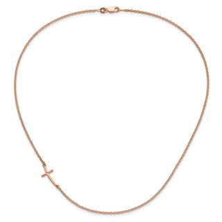 Sterling Silver Rose Gold-plated Small Off-Set Sideways Curved Cross Necklace