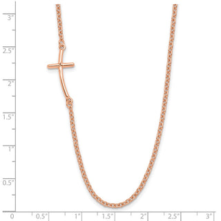 Sterling Silver Rose Gold-plated Small Off-Set Sideways Curved Cross Necklace