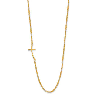 Sterling Silver Yellow Gold-plated Small Off-Set Sideways Curved Cross Necklace