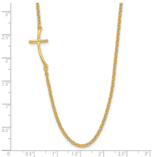 Sterling Silver Yellow Gold-plated Small Off-Set Sideways Curved Cross Necklace