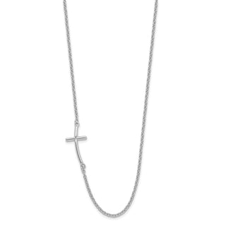 Sterling Silver Rhodium-plated Large Off-Set Sideways Curved Cross Necklace