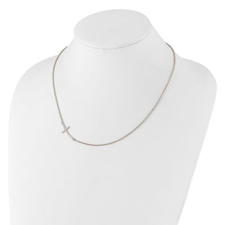 Sterling Silver Rhodium-plated Large Off-Set Sideways Curved Cross Necklace