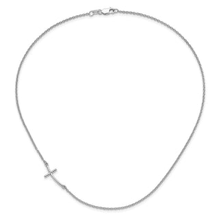 Sterling Silver Rhodium-plated Large Off-Set Sideways Curved Cross Necklace