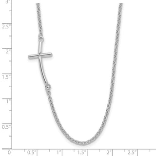 Sterling Silver Rhodium-plated Large Off-Set Sideways Curved Cross Necklace