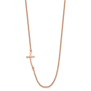 Sterling Silver Rose Gold-plated Large Off-Set Sideways Curved Cross Necklace
