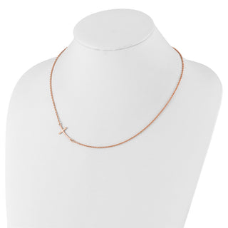 Sterling Silver Rose Gold-plated Large Off-Set Sideways Curved Cross Necklace
