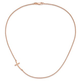 Sterling Silver Rose Gold-plated Large Off-Set Sideways Curved Cross Necklace